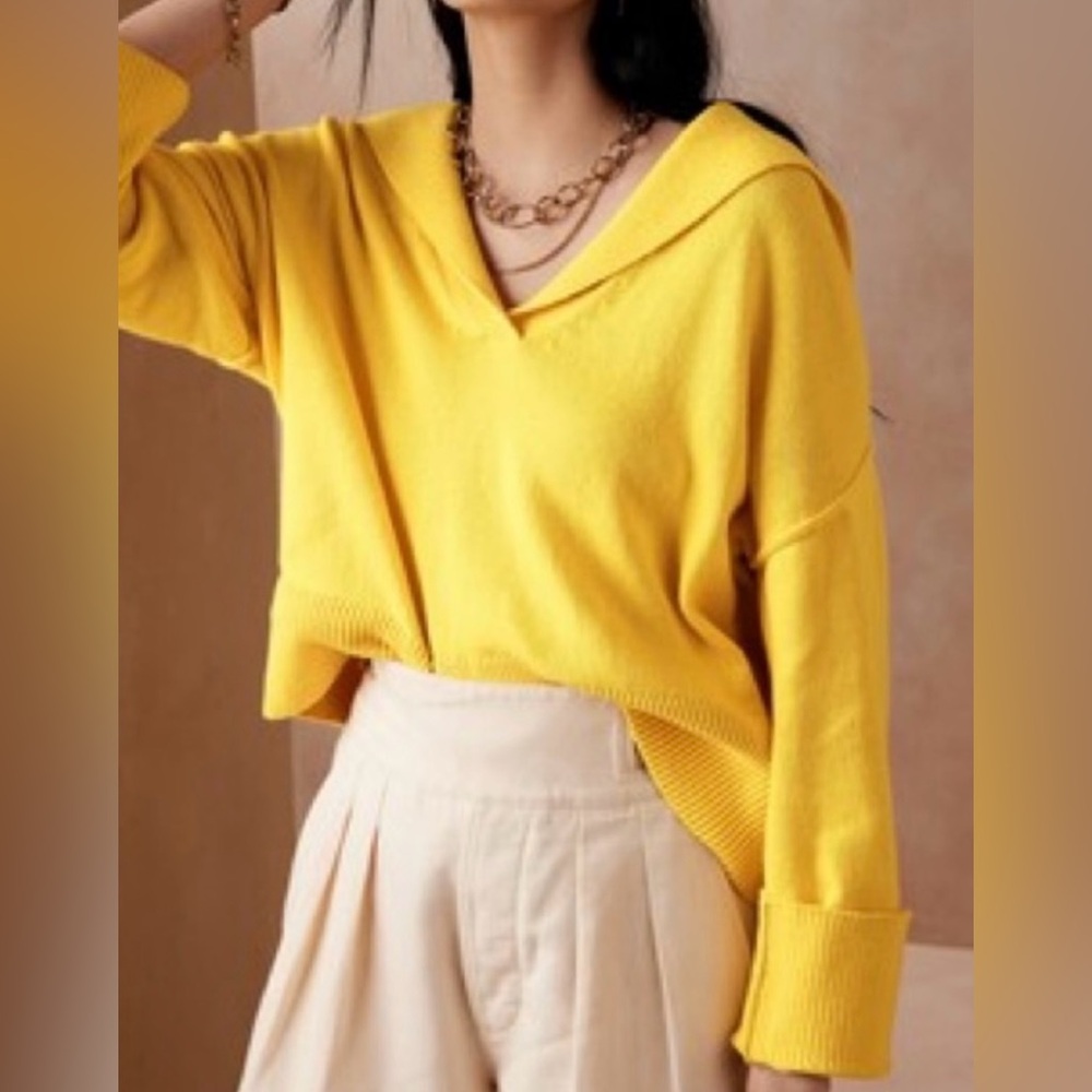 Banana Republic Women’s Sailor Sweater Sz Small Organic Cotton Yellow V neck